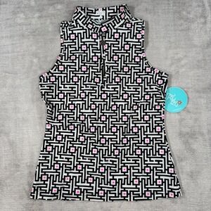 Tzu Tzu Shirt Women XS Black Maze Quarter Zip Sleeveless Bella Top Golf UPF NWT